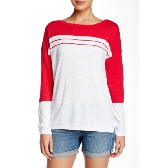 Vince Slub Cotton Striped-Yoke Sweater, White/Rasp - Picture 1 of 2
